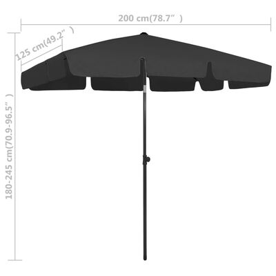 vidaXL Beach Umbrella Black 78.7"x49.2"