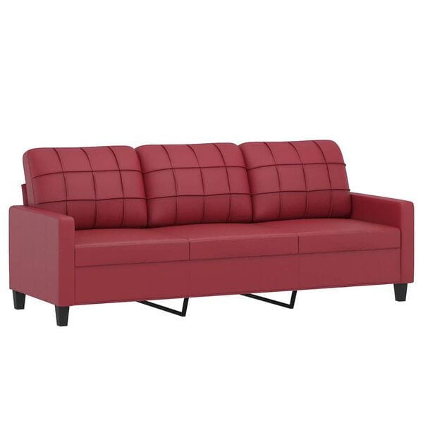 vidaXL 3-seater Sofa Wine Red Faux leather, metal, textilene, foam