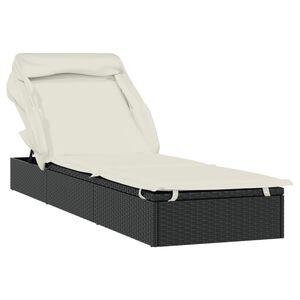 vidaXL Sunbed Black Poly Rattan 83.9 in x 24.8 in x 38.2 in Foldable