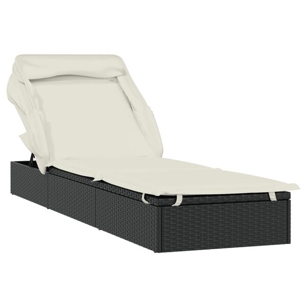 vidaXL Sunbed Black Poly Rattan 83.9 in x 24.8 in x 38.2 in Foldable