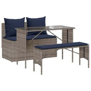 vidaXL 3 Piece Patio Dining Set with Cushions Gray Poly Rattan