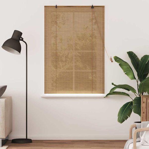 vidaXL Roller Blind with Curtains Manual Brown 47.24 x 62.99 in Bamboo
