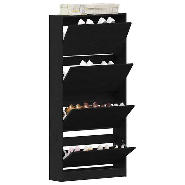 vidaXL Shoe Cabinet Black Oak 31.50 x 8.27 x 64.37 in Engineered Wood