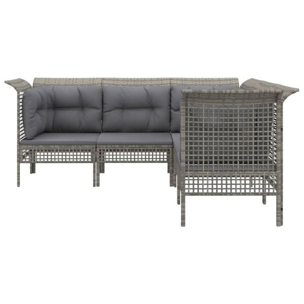 vidaXL 5 Piece Patio Lounge Set with Cushions Grey Poly Rattan