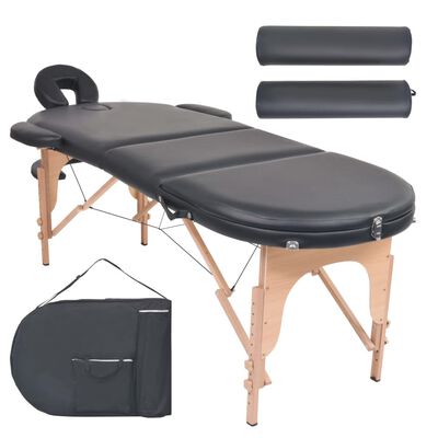 vidaXL Folding Massage Table 1.6" Thick with 2 Bolsters Oval Black