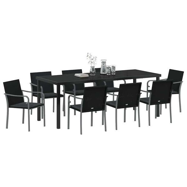 vidaXL Garden Dining Set 9 pcs Black and Grey PE Rattan