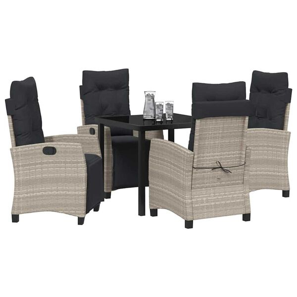 vidaXL Garden Dining Set with Cushion 5 pcs Light Grey Poly Rattan