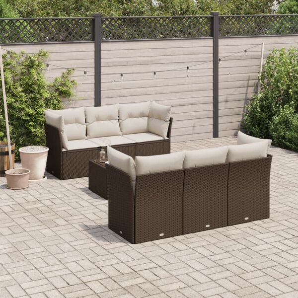 vidaXL Garden Sofa Set Brown Poly Rattan, Powder-Coated Steel 7 Piece Set