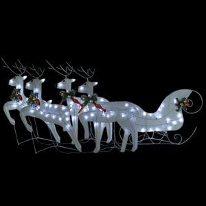 vidaXL Reindeer And Sleigh Christmas Decoration Set of 4 White Mesh, Metal