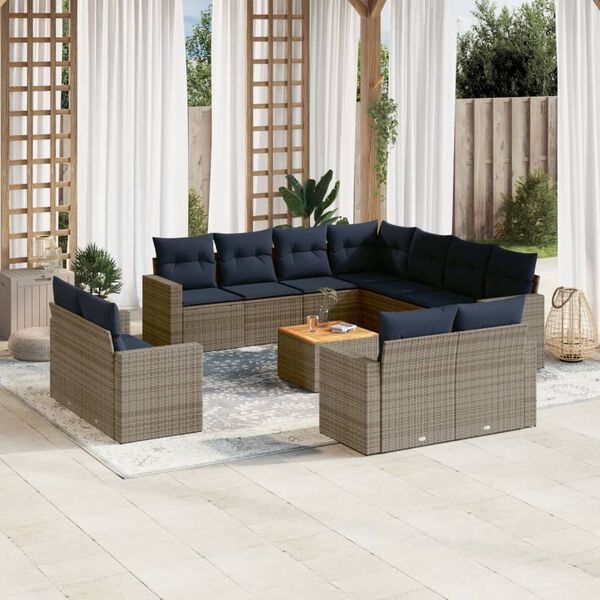 vidaXL 12 Piece Patio Sofa Set with Cushions Gray Poly Rattan