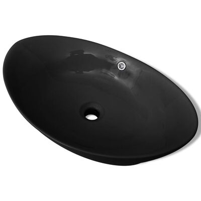 Black Luxury Ceramic Basin Oval with Overflow 23.2" x 15.1"