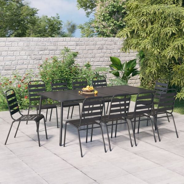 vidaXL Garden Dining Set Anthracite Powder-Coated Steel Large Stackable