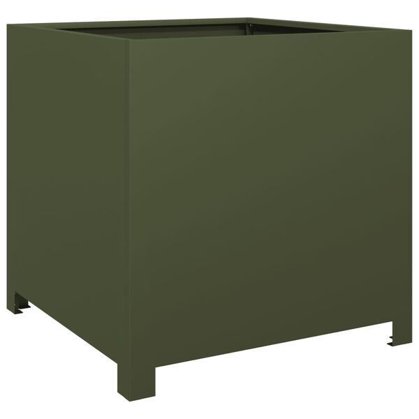 vidaXL Garden Planter Olive Green Steel 19.7 x 19.7 x 19.7 in Durable