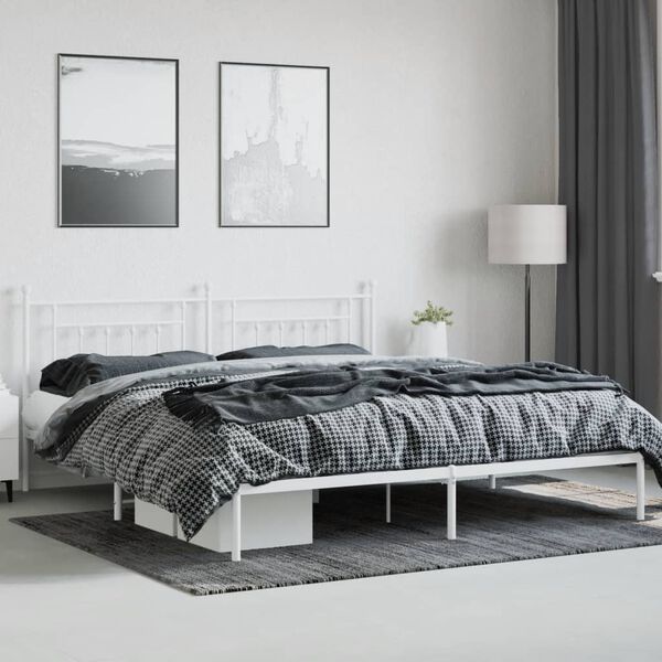 vidaXL Bed Frame White Steel Double Bed Frame Rectangular Industrial