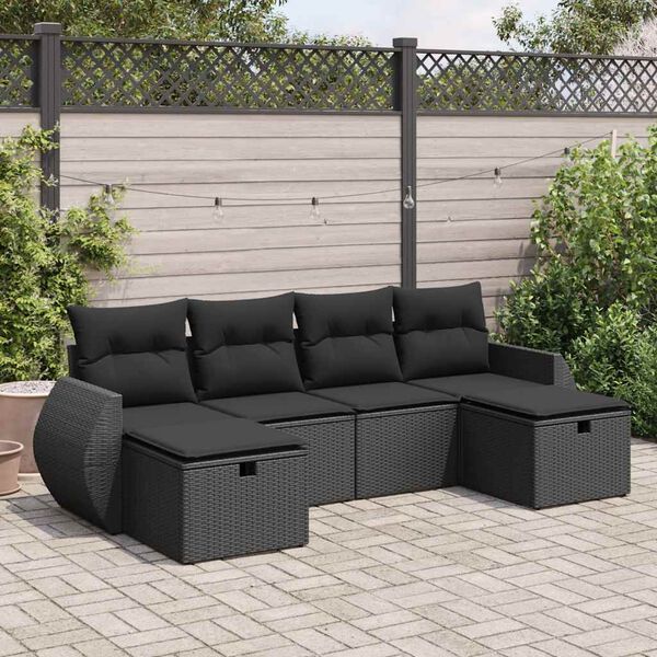 vidaXL Garden Sofa Set Black PE Rattan, Powder-Coated Steel Large