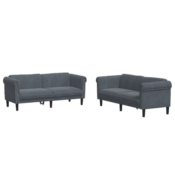 vidaXL Sofa Set Dark grey Velvet (100% polyester), plywood, solid wood