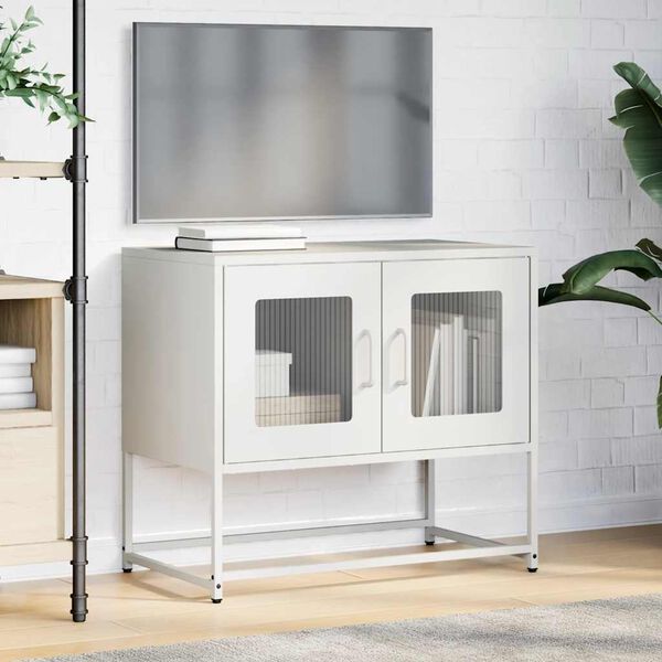 vidaXL TV Cabinet White Cold-rolled Steel Small TV Cabinet Rectangular