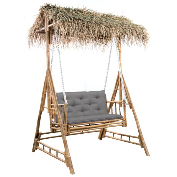 vidaXL 2-Seater Swing Bench with Palm Leaves and Cushion 79.5" Bamboo