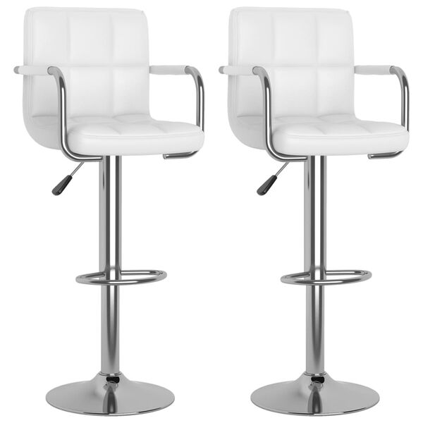vidaXL Bar Stool Set of 2 White Chromed steel, faux leather Adjustable