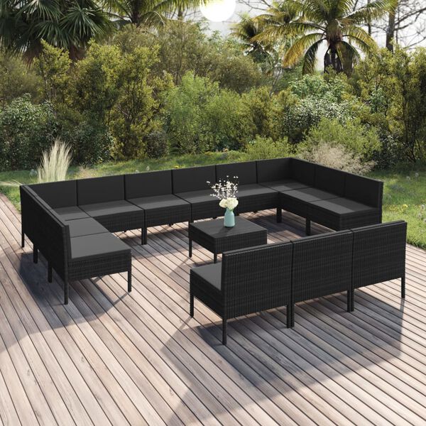 vidaXL Garden Lounge Set Black PE rattan, powder-coated steel, polyester