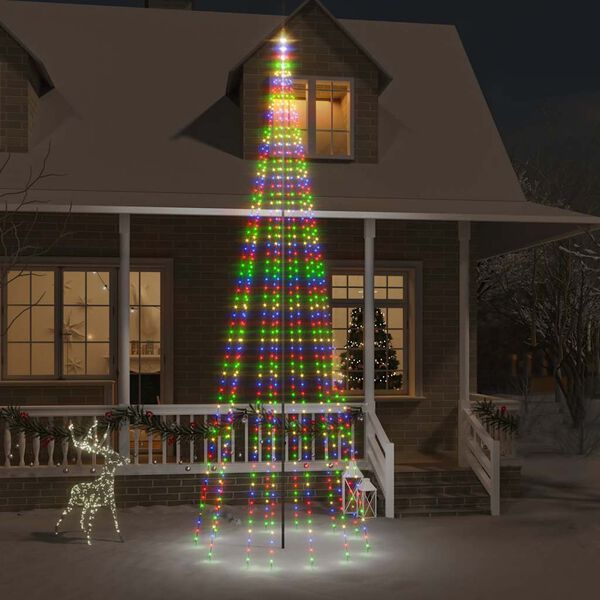 vidaXL LED Christmas Tree on Flagpole Colorful 732 LEDs 196.9"