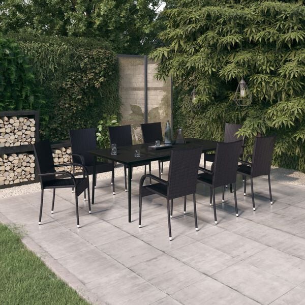 vidaXL Garden Dining Set Black PE rattan Large Durable