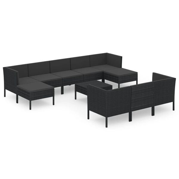 vidaXL 11 Piece Patio Lounge Set with Cushions Poly Rattan Black