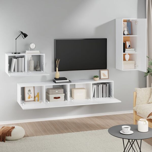 vidaXL TV Cabinet Set Set of 4 White Engineered Wood Medium