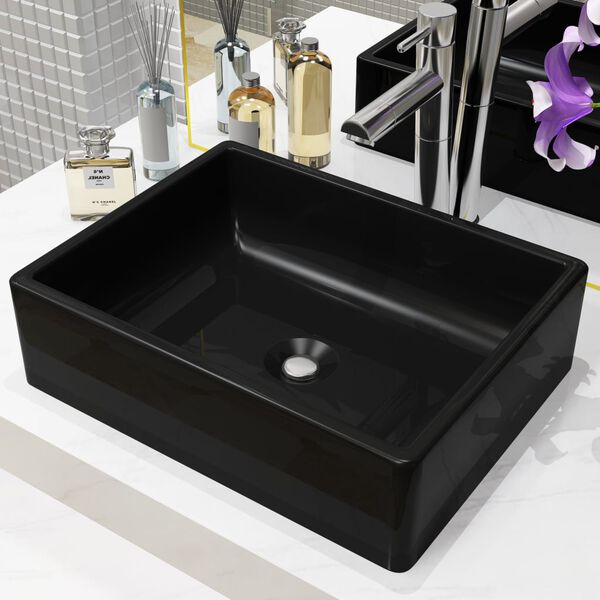 vidaXL Basin Ceramic Rectangular Black 16.1x11.8x4.7"