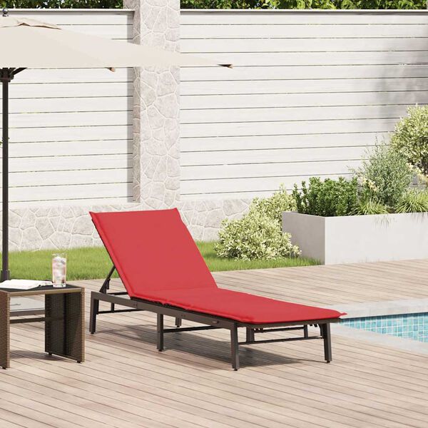 vidaXL Sun Lounger with Cushion Brown Poly Rattan