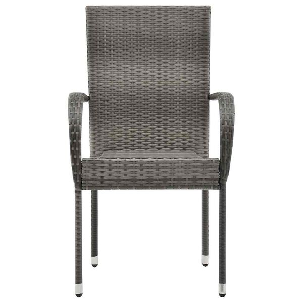 vidaXL Dining Chair Set of 4 Grey PE rattan, powder-coated steel