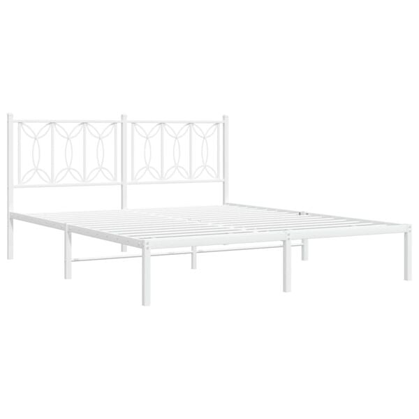 vidaXL Bed Frame White Steel King Bed Frame Rectangular Modern