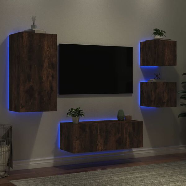 vidaXL TV Wall Unit Smoked Oak Engineered Wood 5 Piece Set