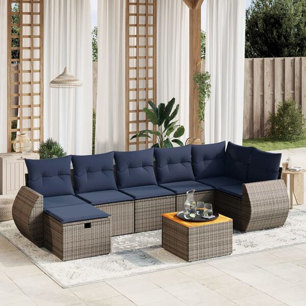 vidaXL 8 Piece Patio Sofa Set with Cushions Gray Poly Rattan