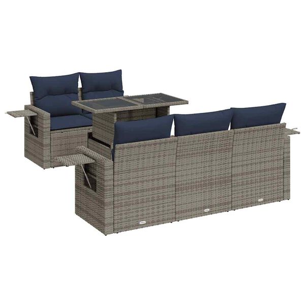 vidaXL 6 Piece Patio Sofa Set with Cushions Gray Poly Rattan