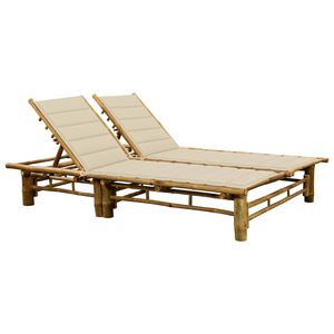 vidaXL Sun Lounger Beige, Bamboo Bamboo, Polyester Large