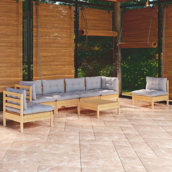 vidaXL Garden Lounge Set Grey Solid pine wood, fabric (100% polyester)