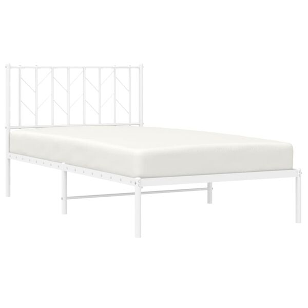 vidaXL Bed Frame White Steel Twin Bed Frame Rectangular Modern