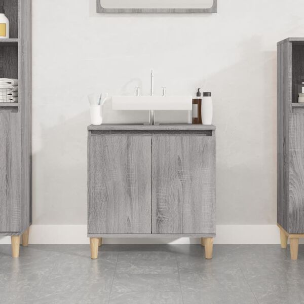vidaXL Sink Cabinet Grey Sonoma Engineered wood, Solid eucalyptus wood