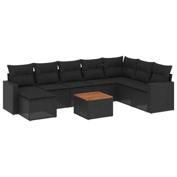 vidaXL Garden Sofa Set Black PE rattan 9 Piece Modular Garden Sofa Set