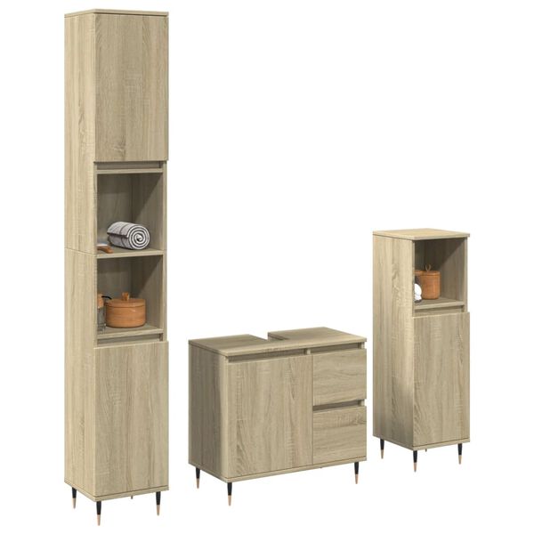 vidaXL Bathroom Furniture Set Sonoma oak Engineered wood, iron Medium