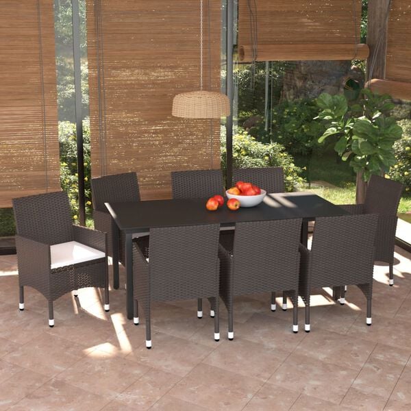 vidaXL Dining Set Brown PE rattan, steel, fabric, glass, aluminum Medium