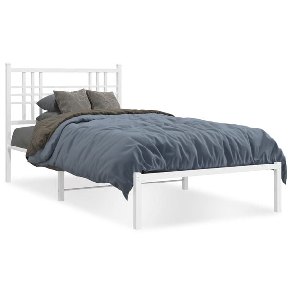 vidaXL Bed Frame White Powder-Coated Steel Twin Durable Bed Frame