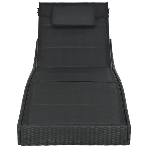vidaXL Sunlounger Black PE rattan, textilene fabric, cotton padding, steel