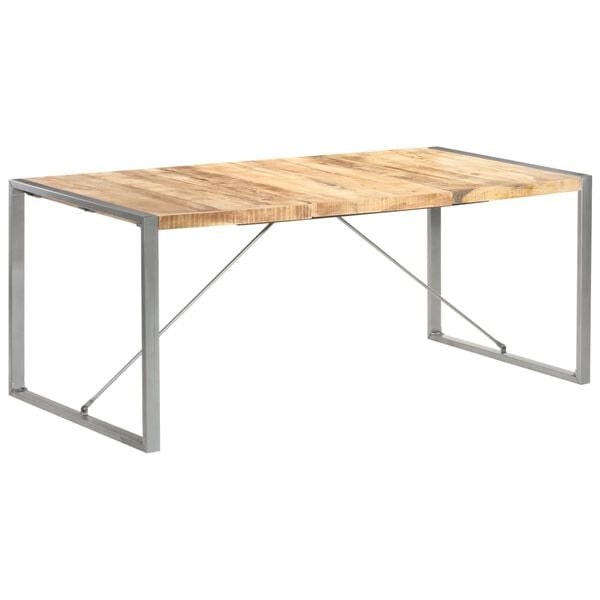 vidaXL Dining Table Brown and Grey Solid Rough Mango Wood, Steel