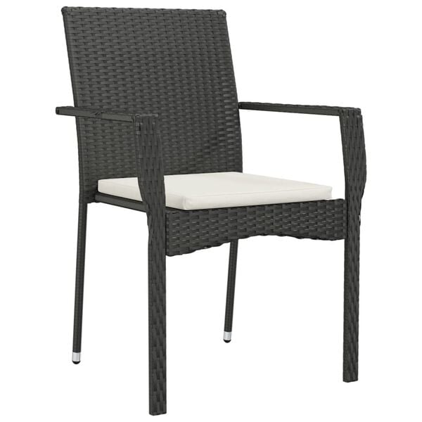 vidaXL Garden Chair Set of 4 Black frame, Cream white cushion PE rattan