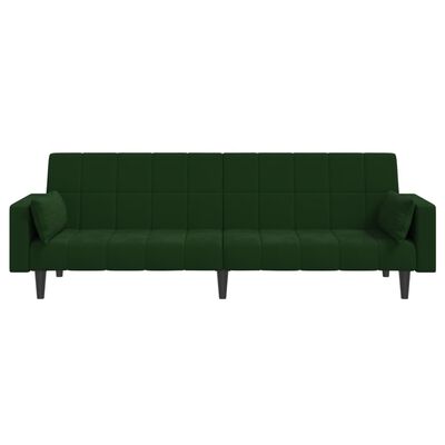 vidaXL 2-Seater Sofa Bed with Two Pillows Dark Green Velvet