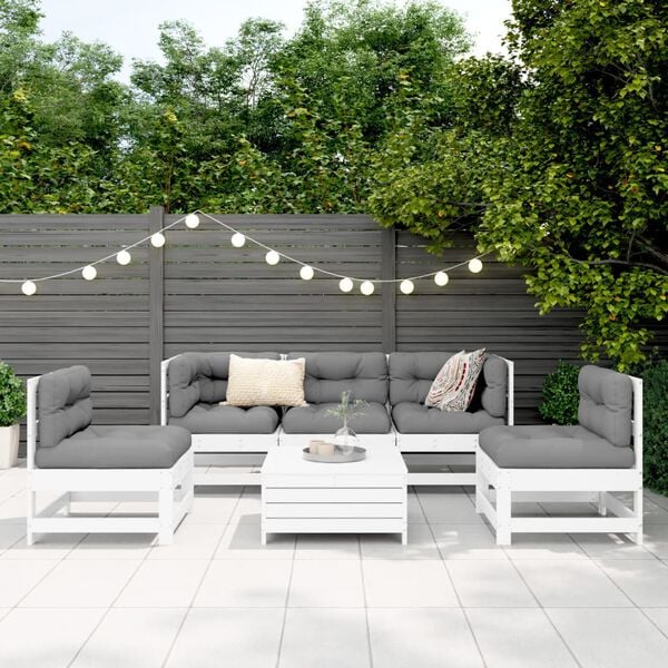vidaXL Garden Sofa Set White Solid Pine Wood Large Modular