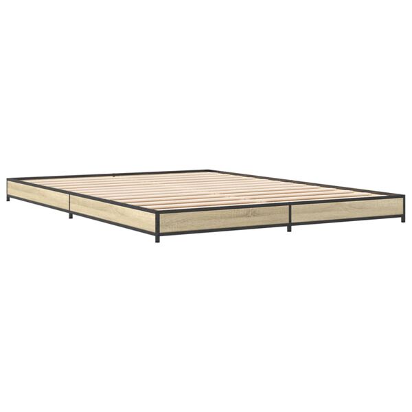 vidaXL Bed Frame Sonoma oak Engineered wood, Steel, Plywood Double