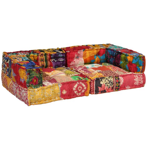 vidaXL Pouffe Multicolor Cotton, Foam, Polyester 2-seater Convertible